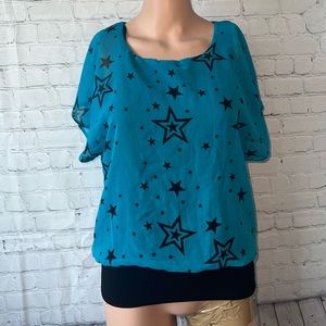 Tempted Girls Blue & Black Stars top size XL